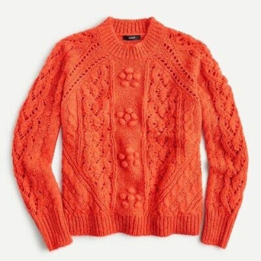 NEW J.Crew Cable-knit pointelle sweater with popcorn flowers Size S AT823